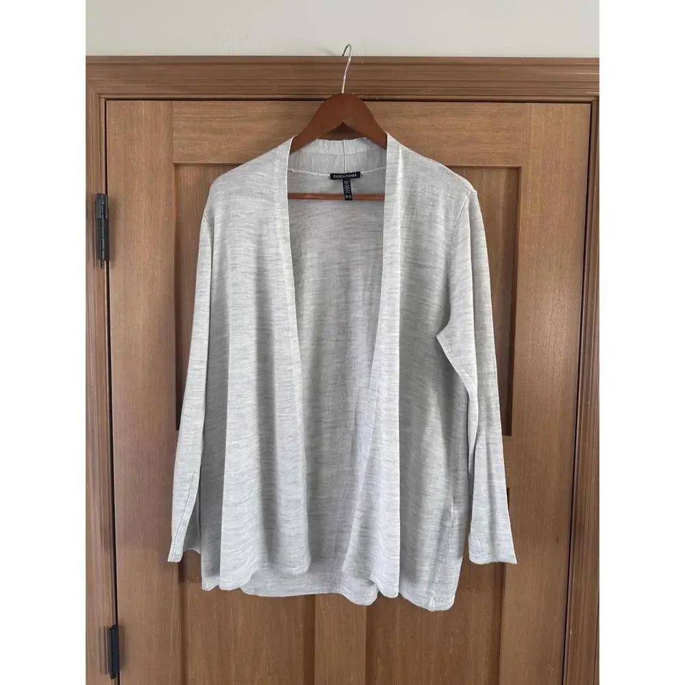 Eileen Fisher 100% Fine Merino Wool Open Front Cardigan Sweater Grey Women’s XL - Picture 2 of 13